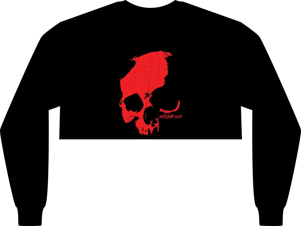 Cropped Long Sleeve Tee - Red Skull Graphic Fashion Top
